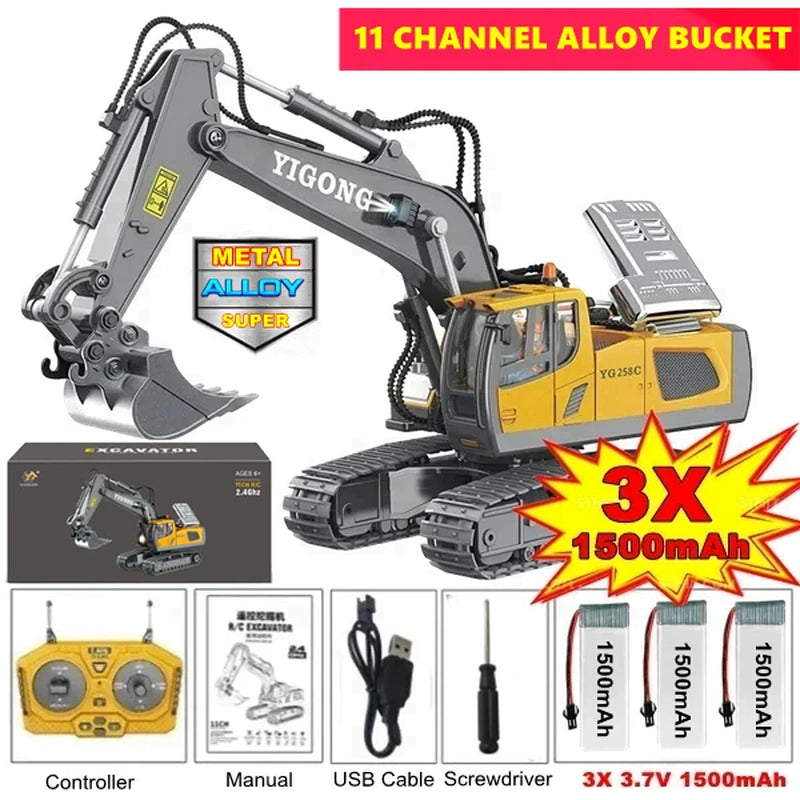 Remote Control Excavator Dump Truck Crawler Bulldozer RC Model Car Toy Alloy Simulation Construction Vehicle Gifts for Kids