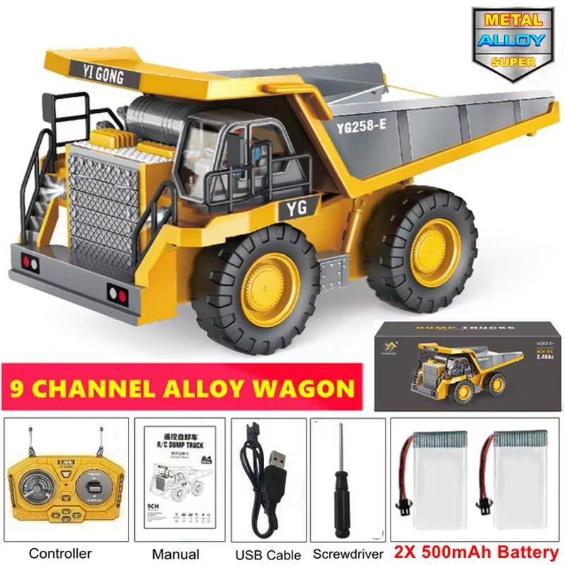 Remote Control Excavator Dump Truck Crawler Bulldozer RC Model Car Toy Alloy Simulation Construction Vehicle Gifts for Kids