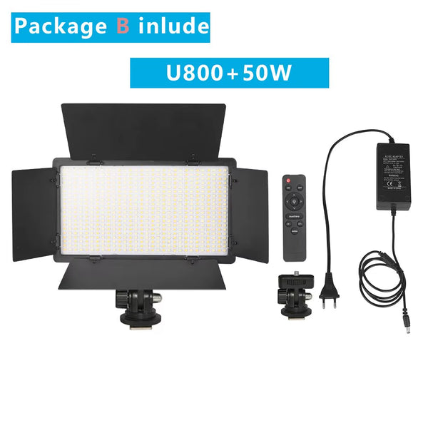 U800+ LED Video Light Photo Studio Lamp Bi-Color 2500K-8500K Dimmable with Tripod Stand Remote for Video Recording Para