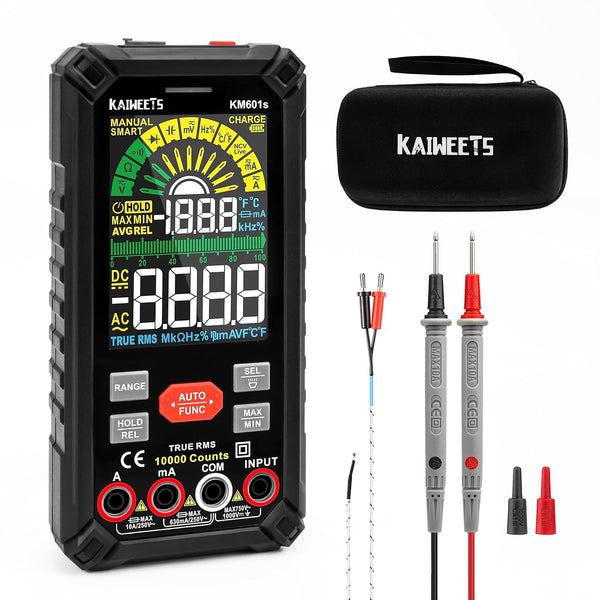 KAIWEETS Multimeter Mit 10000 Zählungen, Wiederaufladbares Digitalmultimeter Mit True RMS Auto-Range, Intelligentes Strommessgerät Misst Spannung, Strom, Widerstand, Durchgang, Frequenz KM601S