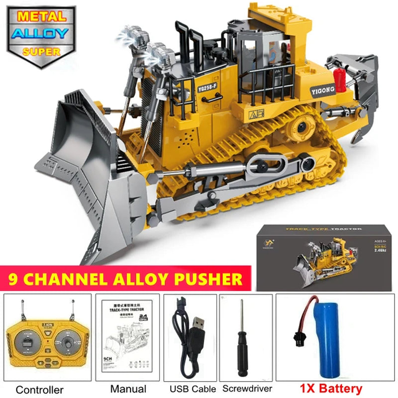 Remote Control Excavator Dump Truck Crawler Bulldozer RC Model Car Toy Alloy Simulation Construction Vehicle Gifts for Kids
