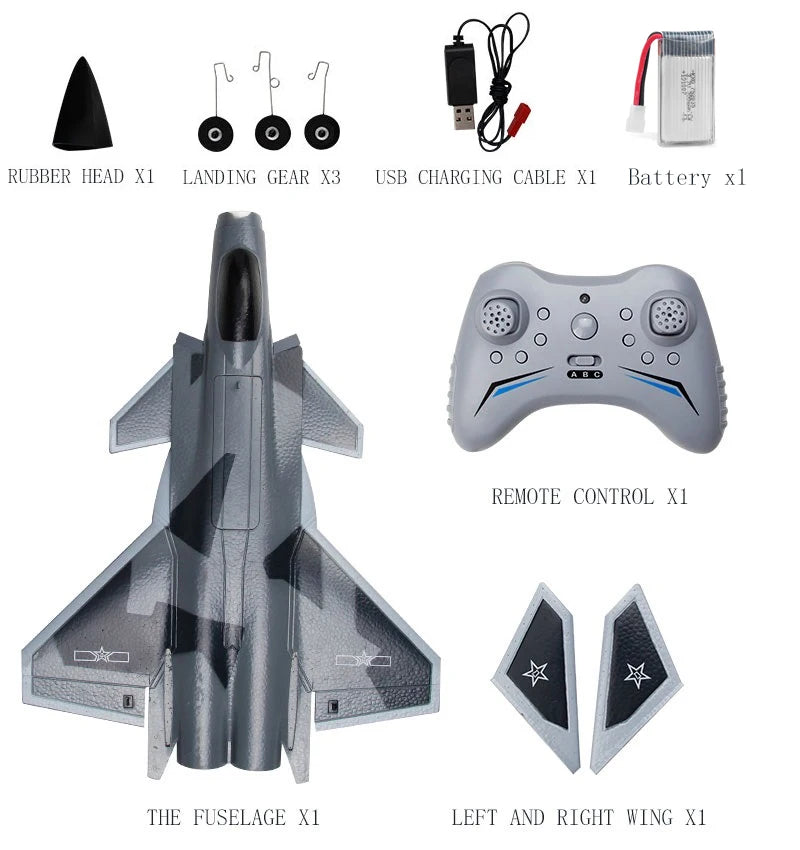 FX9630 RC Plane J20 Fighter Remote Control Airplane Anti-Collision Soft Rubber Head Glider with Culvert Design Aircraft RC Toys