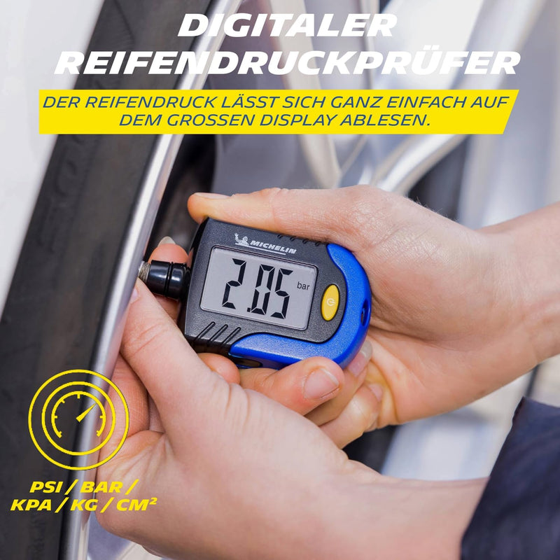 MICHELIN Reifendruck Prüfer Digitaler Luftdruckprüfer Reifen Manometer Mit Profiltiefenmesser Reifenprofilmesser |LCD Display| Für Auto, Fahrrad, Motorrad, Wohnwagen Und Anhänger