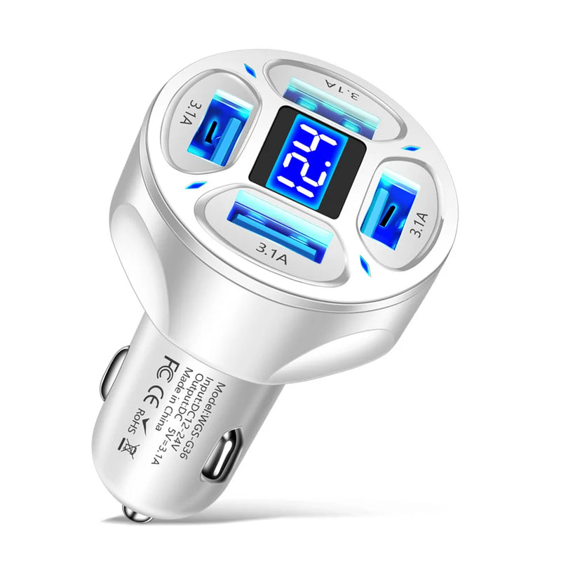 240W Car Charger Dual USB Ports 120W Super Fast Charging with Digital Display Quick Charging Adapter for Iphone Samsung Xiaomi