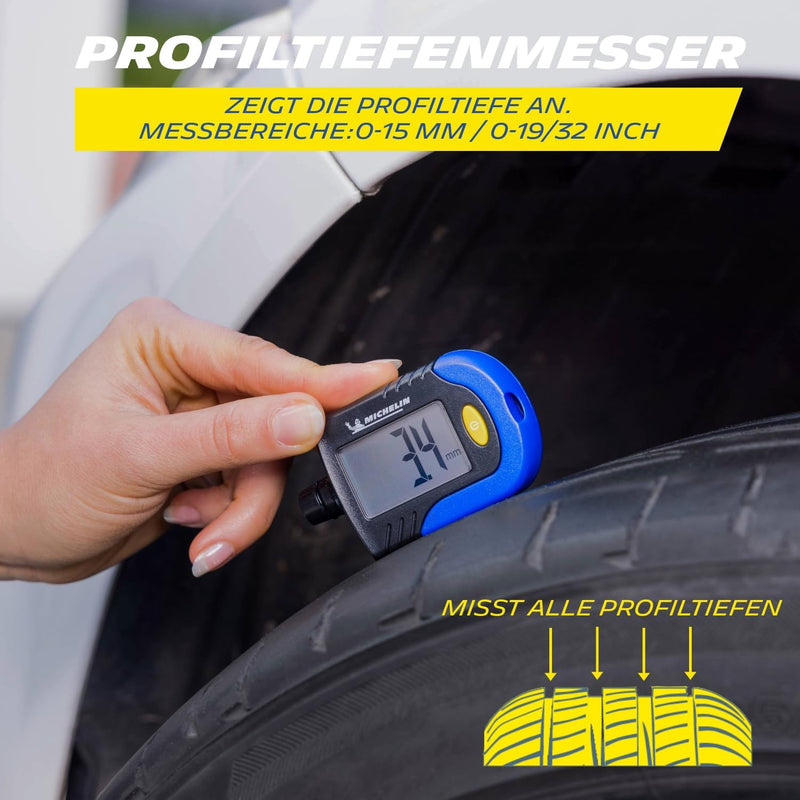 MICHELIN Reifendruck Prüfer Digitaler Luftdruckprüfer Reifen Manometer Mit Profiltiefenmesser Reifenprofilmesser |LCD Display| Für Auto, Fahrrad, Motorrad, Wohnwagen Und Anhänger