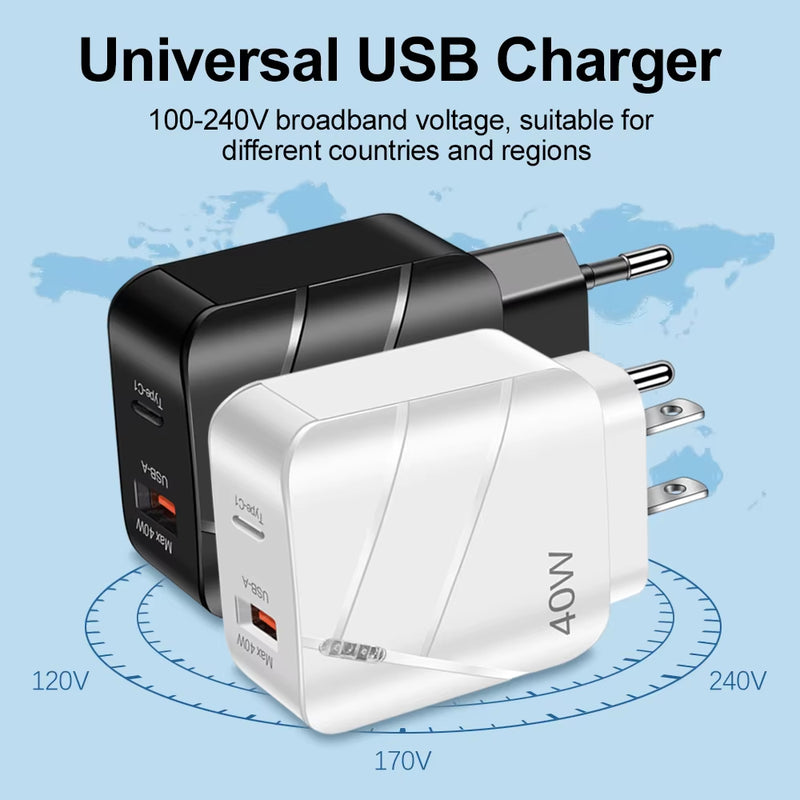 40W PD USB C Charger Quick Charge QC 3.0 Wall Charger Adapter for Iphone 14 13 Samsung Xiaomi USB Charger Fast Charging