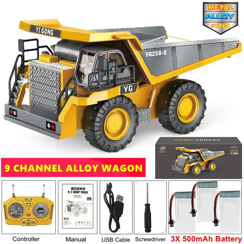 Remote Control Excavator Dump Truck Crawler Bulldozer RC Model Car Toy Alloy Simulation Construction Vehicle Gifts for Kids