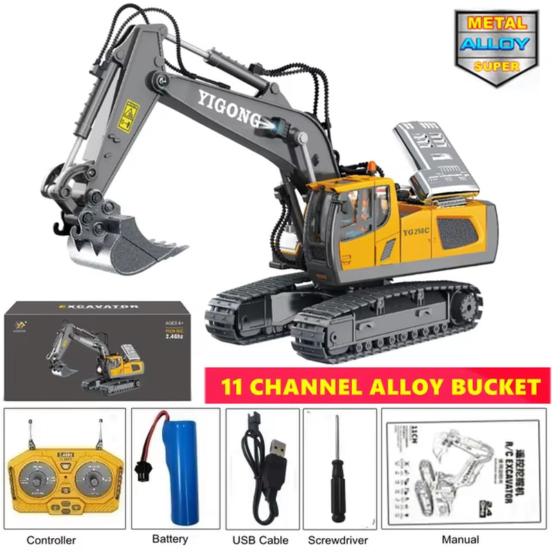 Remote Control Excavator Dump Truck Crawler Bulldozer RC Model Car Toy Alloy Simulation Construction Vehicle Gifts for Kids