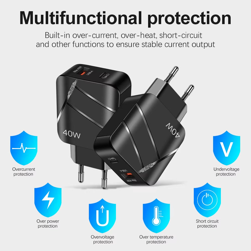 40W PD USB C Charger Quick Charge QC 3.0 Wall Charger Adapter for Iphone 14 13 Samsung Xiaomi USB Charger Fast Charging
