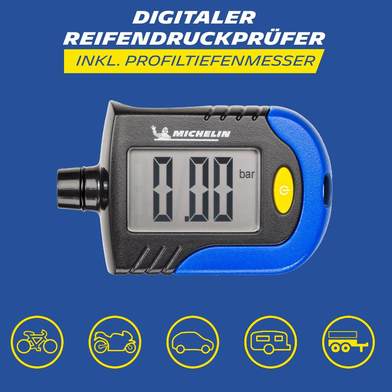 MICHELIN Reifendruck Prüfer Digitaler Luftdruckprüfer Reifen Manometer Mit Profiltiefenmesser Reifenprofilmesser |LCD Display| Für Auto, Fahrrad, Motorrad, Wohnwagen Und Anhänger