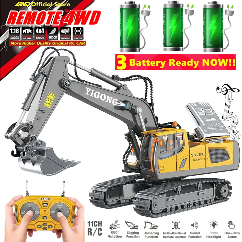 Remote Control Excavator Dump Truck Crawler Bulldozer RC Model Car Toy Alloy Simulation Construction Vehicle Gifts for Kids