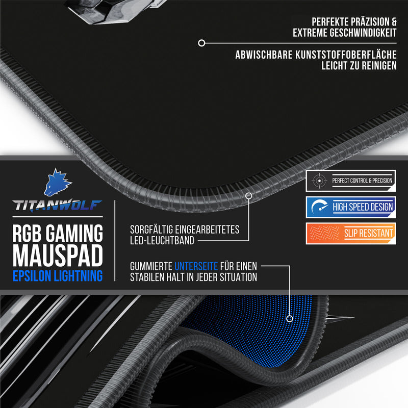 Titanwolf Lightning RGB Gaming Mauspad 800 X 300 X 4Mm Xl-Formal LED Multi Color